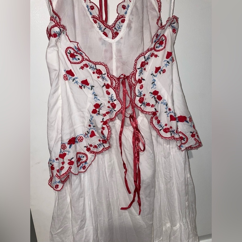 NEW! Free People Valenciana Embroidered Cotton Dress Cottagecore Boho 🍒 Medium - Picture 15 of 16